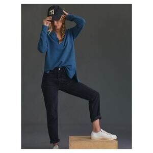 Pilcro Anthropologie Sweatshirt Blue Split Hem Tunic Top 100% Cotton Size‎ Small